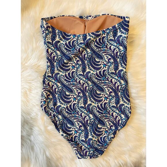 J Crew NWT Bandeau One Piece Swimsuit in Purple Paisley Removable Straps Size 8 - Picture 5 of 9